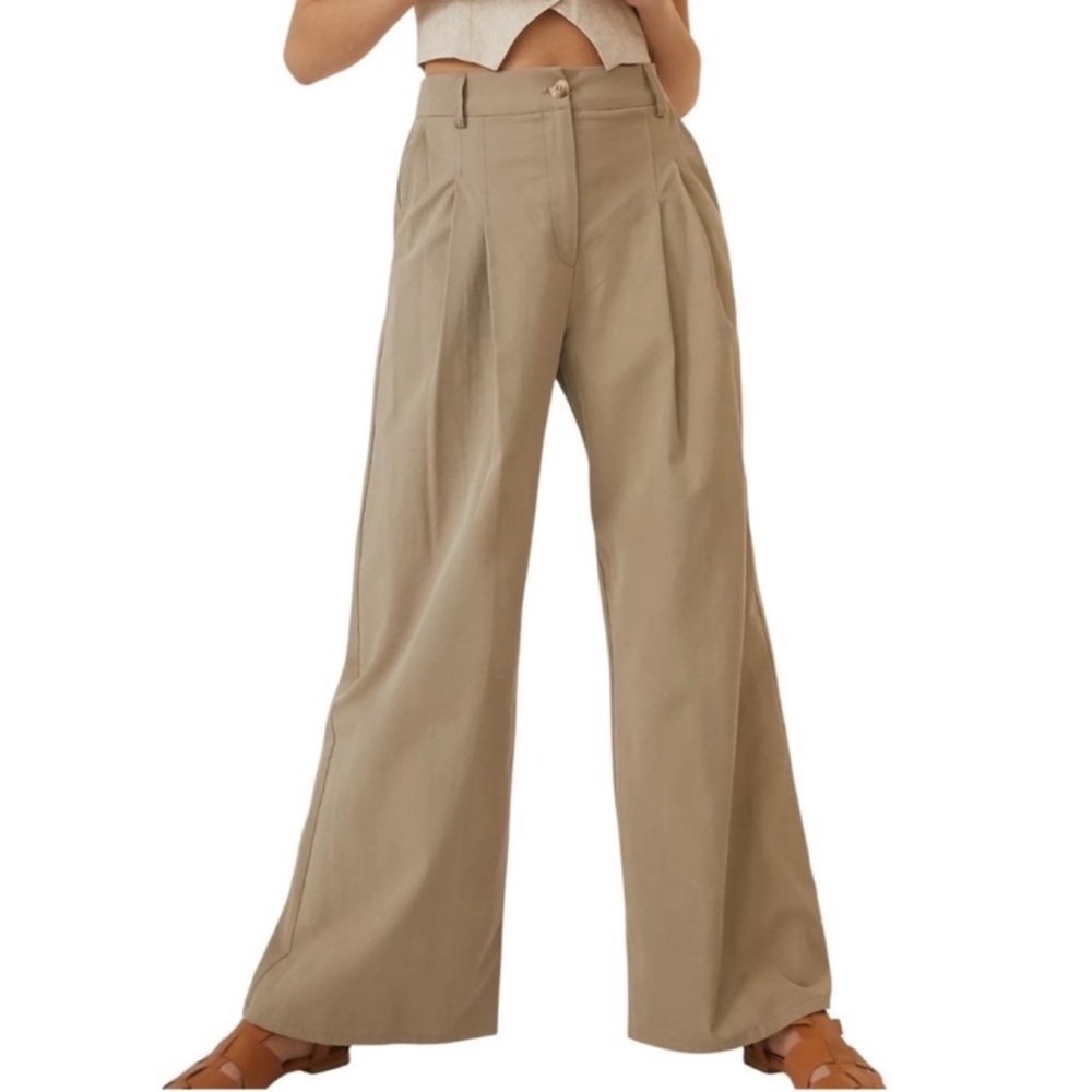 Anthropologie Amadi Blokecore Baggy Pleated Wide-Leg Pants Khaki SZ M